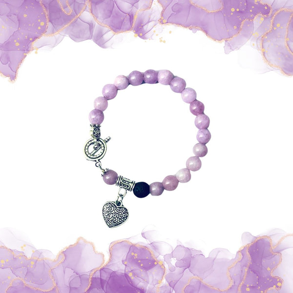 Amethyst Essential Oil Diffuser Bracelet With Heart Charm