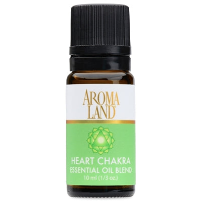 heart chakra essential oil blend green label on white background