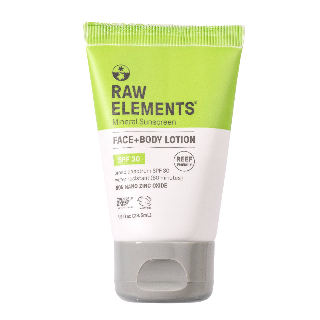 Raw Elements face and body lotion tube on a white background