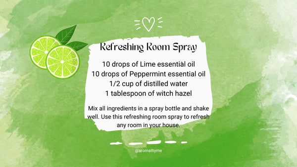 Refreshing aromatherapy room spray using essential oils of Lime and Peppermint