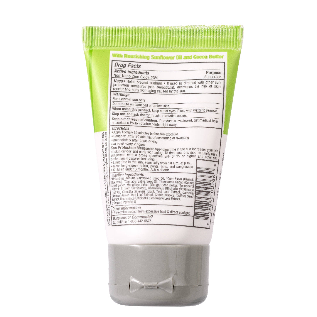 Back view of a skincare product packaging with green and white design.