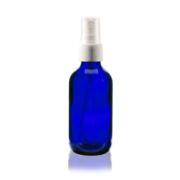 Cobalt Blue Glass 2 oz bottle with White Fine Mist Spray
