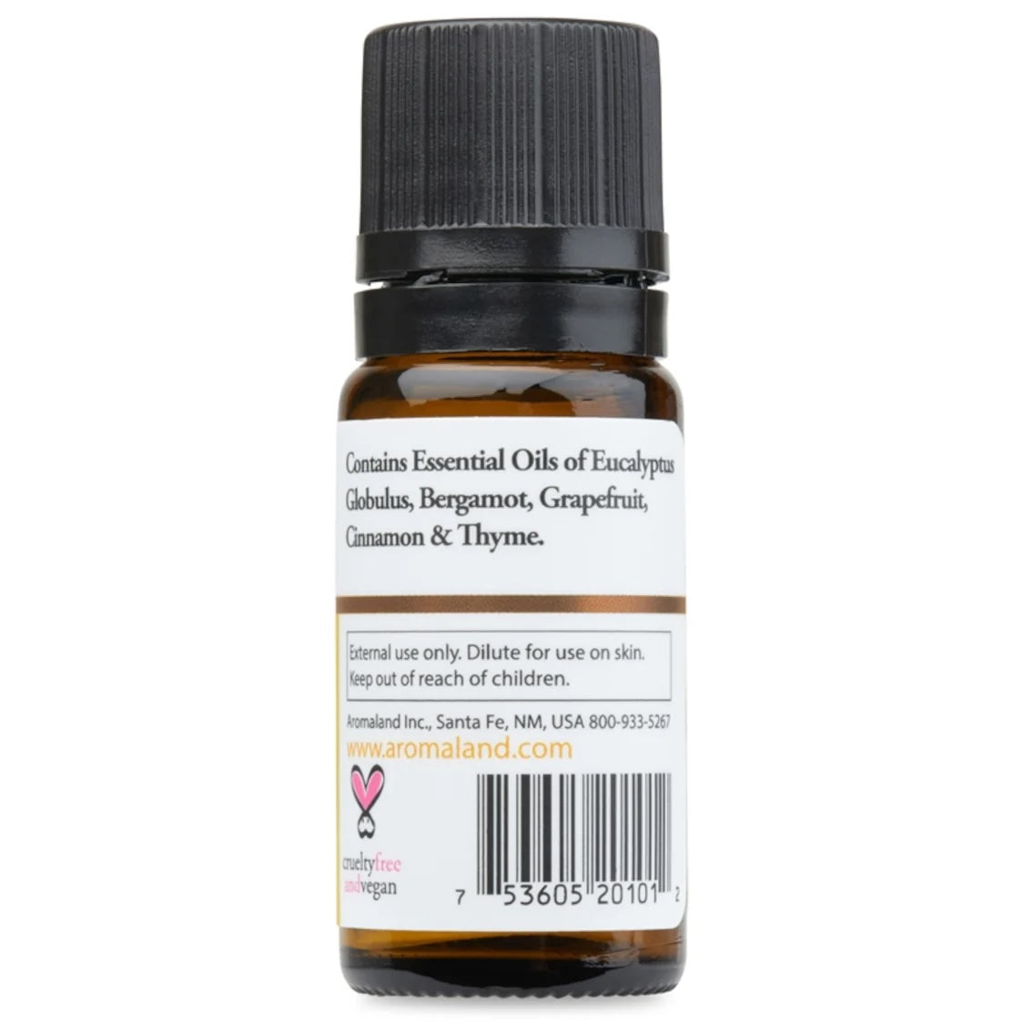 Bottle of essential oils with a label on a white background