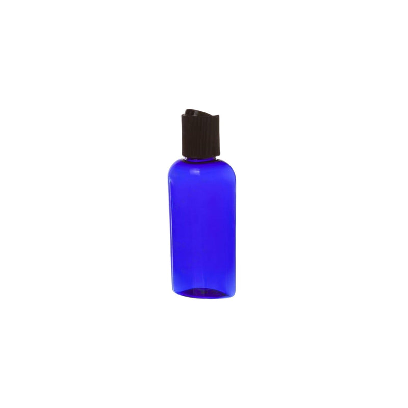 Cobalt Blue 2oz. Cosmo Oval PET Bottle with Black Flip Top Cap