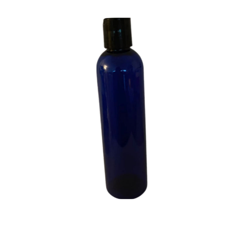 8 oz Cobalt Blue Cylinder PET Bottle with White Spray or Black Flip Top Cap